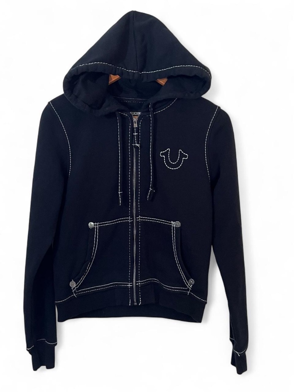True Religion The Big T Logo Zip Buddha Y2K Hoodie Jacket Size Medium